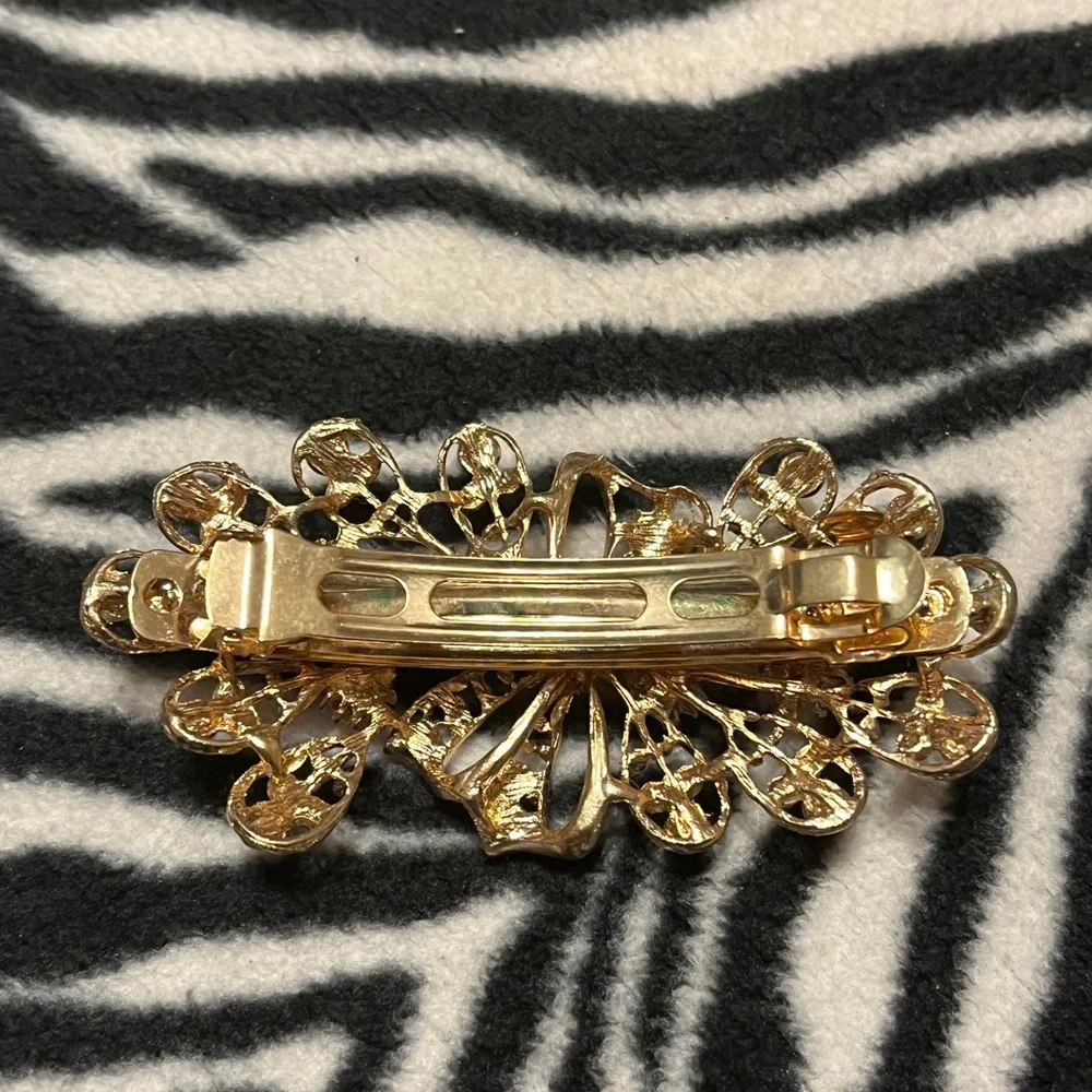 Gold Floral Rhinestone Hair Clip